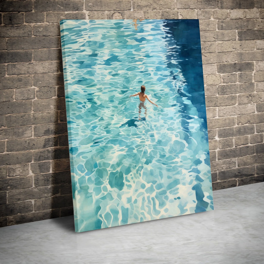 Swimming Pool Canvas Wall Art | Woman in Water Painting Print | Premium Gallery Wrap Canvas | Modern Coastal Home Decor Gift