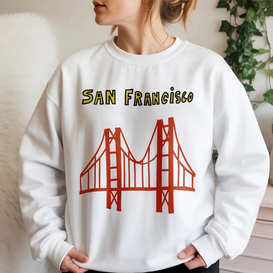 San Francisco Sweatshirt | Golden Gate Bridge Hand-Drawn Graphic | Premium Cotton Blend | Unisex California Souvenir Travel Gift