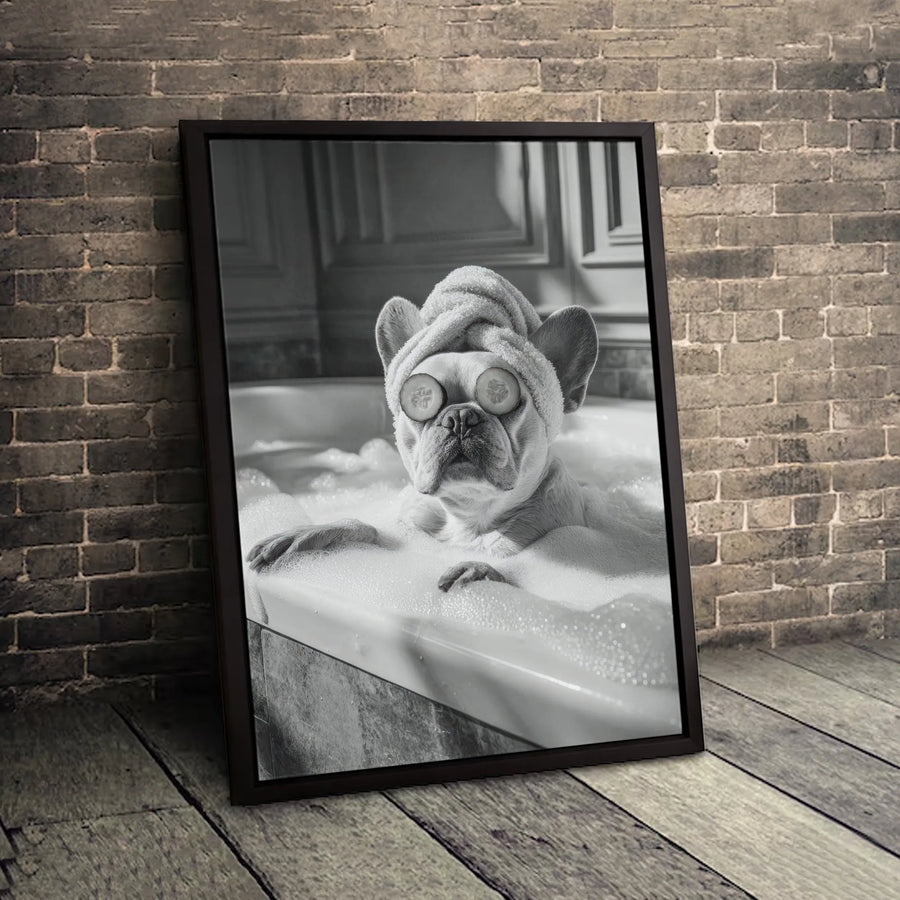 French Bulldog Canvas Wall Art | Funny Dog Spa Bath Print | Premium Gallery Wrapped Decor | Unique Animal Lover Home Gift