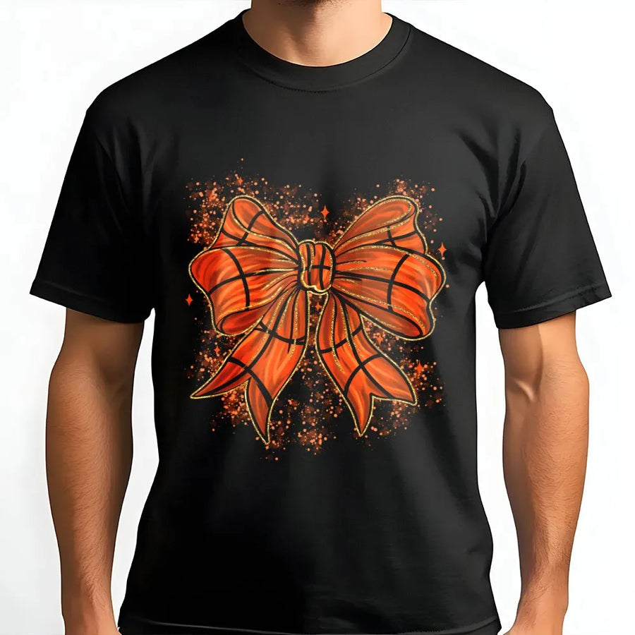 Basketball Bow T-Shirt | Coquette Aesthetic Graphic Print | 100% Cotton Premium Tee | Trendy Sport Mom Gift for Game Day