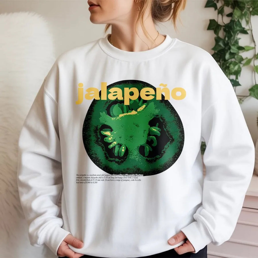 Jalapeño Sweatshirt | Spicy Foodie Graphic with Botanical Art Detail | Premium Cotton Blend | Gift for Spicy Food Lover