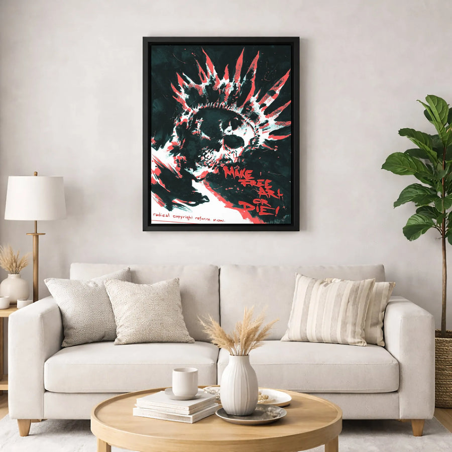Punk Skull Canvas Wall Art | Radical Copyright Reform Protest Decor | Premium 1.25" Gallery Wrap | Edgy Alternative Home Office Gift