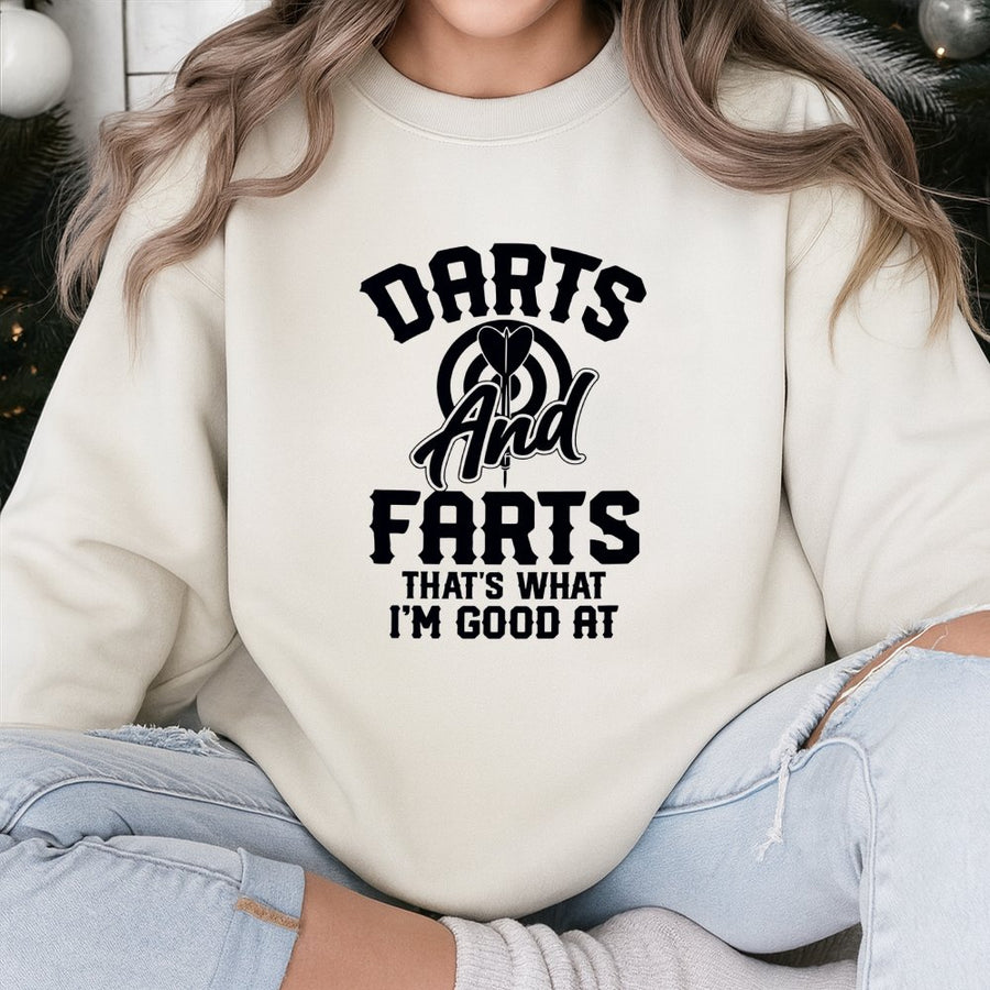 Darts And Farts Funny Sweatshirt | Hilarious Darts Player Graphic Design | Premium Cotton-Blend Comfort | Novelty Gift Idea For Darts Fans Dad
