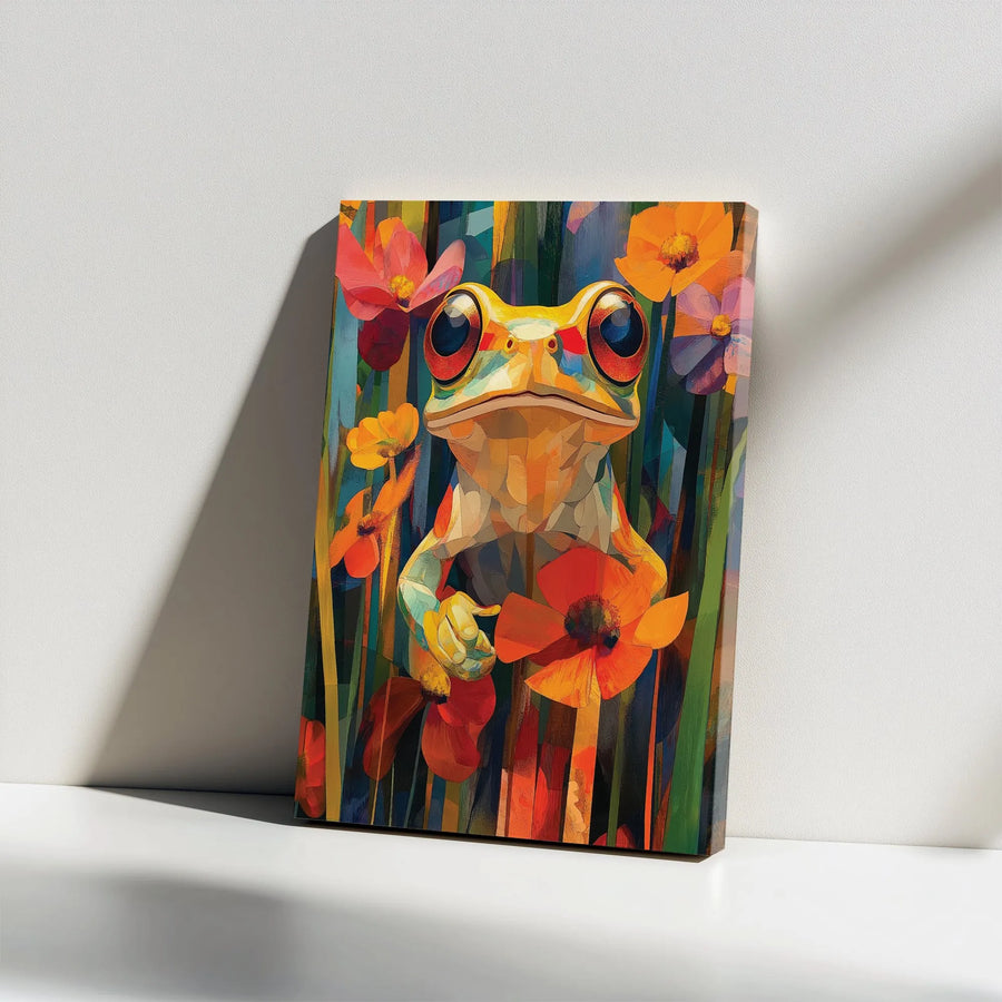 Colorful Frog Canvas Wall Art | Geometric Floral Wildlife Print | Premium Gallery Wrap Decor | Nature Inspired Gift for Animal Lovers