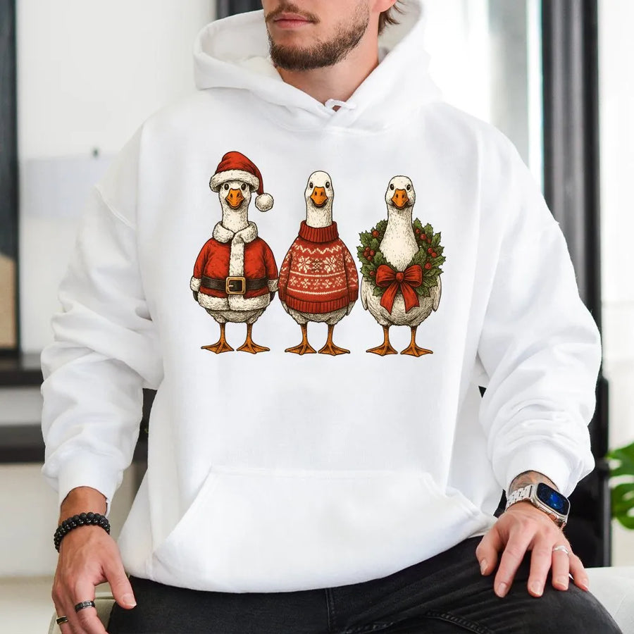 Christmas Goose Hoodie | Funny Santa Claus Geese Graphic | Soft Cotton Blend Sweatshirt | Cute Winter Holiday Gift for Animal Lovers