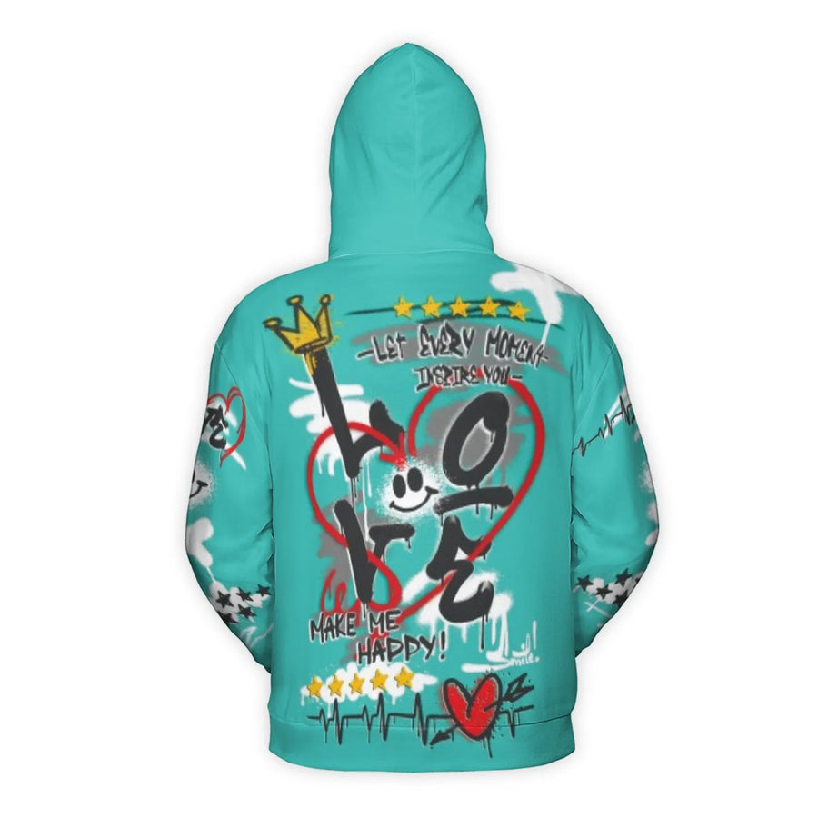 Love Graffiti 3D Hoodie | All Over Print Street Art Design | Brushed Fleece Lined Polyester | Unisex Gift for Teens and Adults