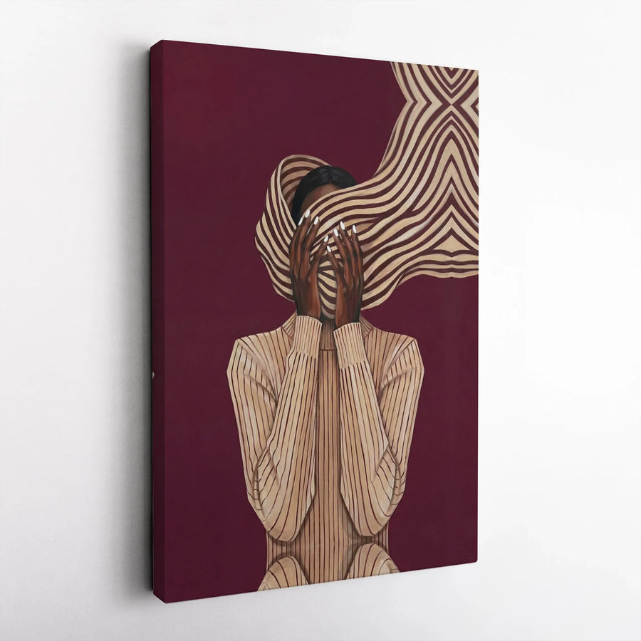 Abstract Black Woman Canvas Print | Modern Figurative Striped Portrait | Premium Thick Gallery Wrap Canvas | Modern Home Decor Gift
