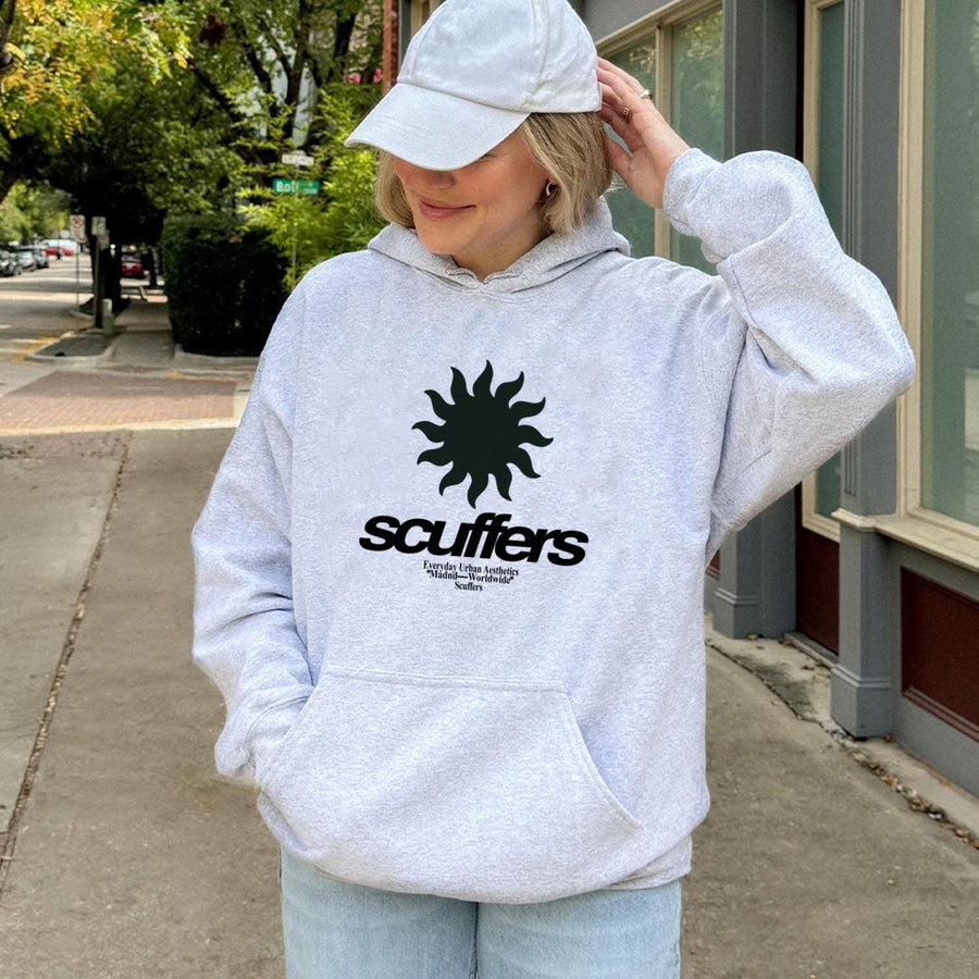 Scuffers Sun Graphic Hoodie | Streetwear Aesthetic Pullover | Premium Cotton Blend | Unisex Urban Apparel Gift