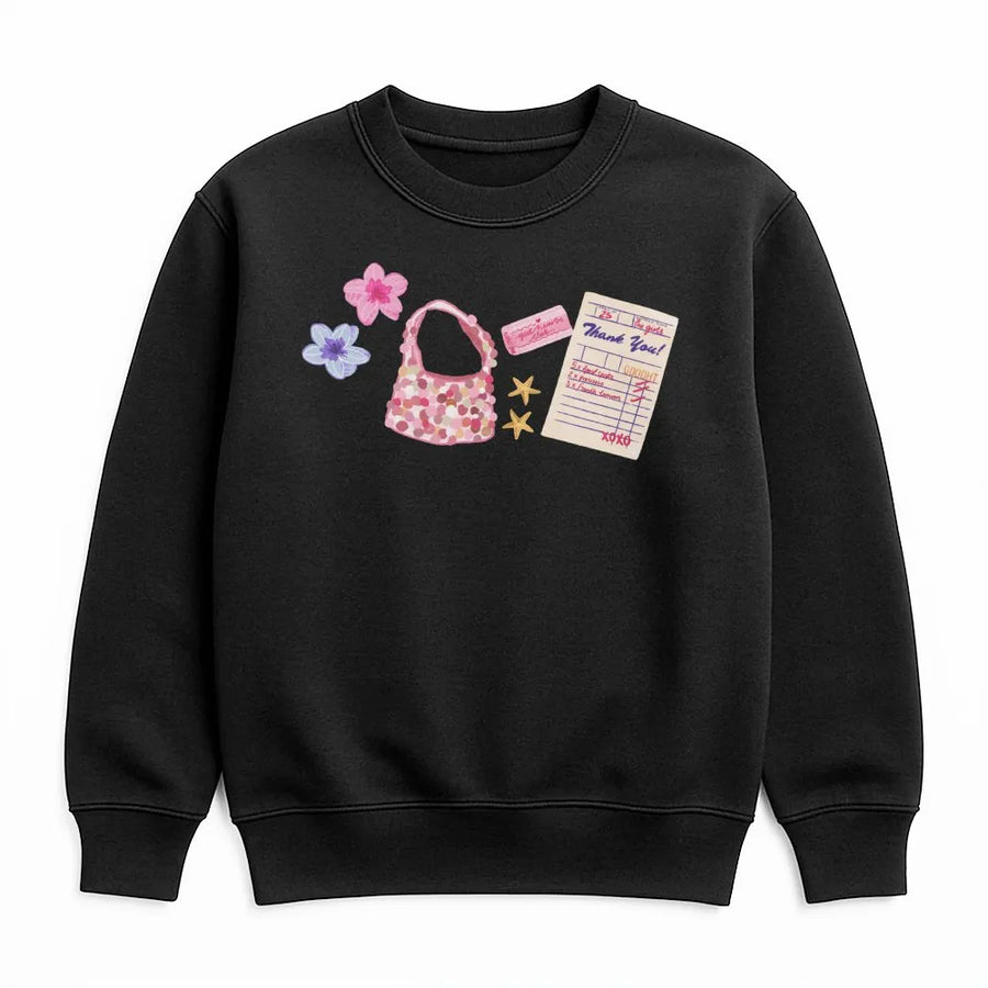 Y2K Aesthetic Sweatshirt | Cute Pink Purse & Floral Graphic | Soft Cotton Blend | Trendy Coquette Gift for Her