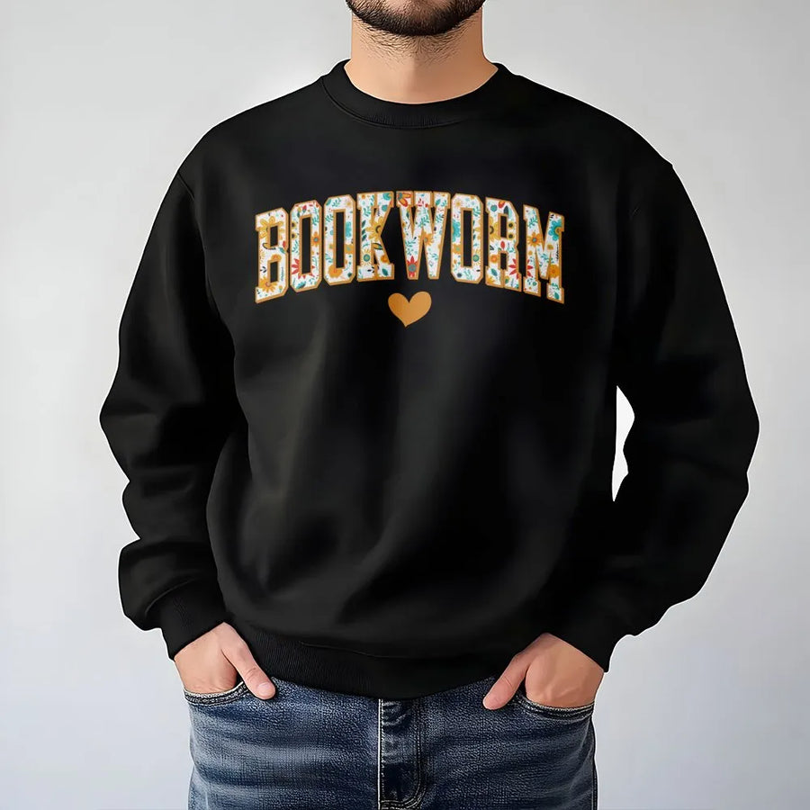 Bookworm Sweatshirt | Floral Wildflower Typography Graphic | Premium Cotton Blend Crewneck | Gift For Book Lovers, Librarian, Reader Apparel
