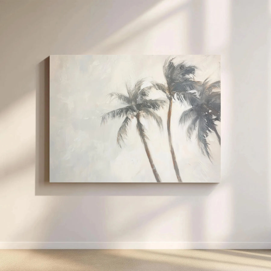 Palm Tree Canvas Wall Art | Windy Coastal Painting Print | Premium 1.25" Thick Gallery Wrap | Beach House Living Room Decor Gift