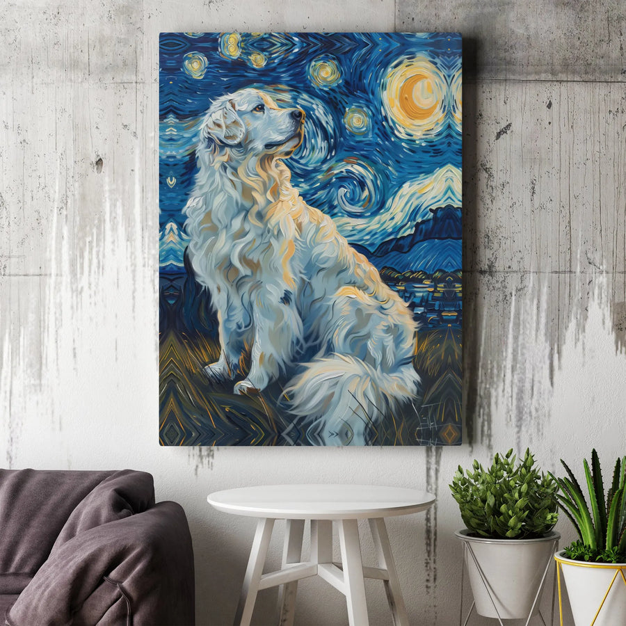 Golden Retriever Starry Night Canvas Wall Art | Van Gogh Style Dog Painting | Premium Gallery Wrapped Print | Unique Gift for Pet Lovers & Home Decor