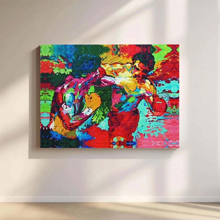 Abstract Boxing Canvas Wall Art | Colorful Heavy Texture Sports Oil Painting | Premium Gallery Wrapped Decor | Gift for Boxing Fans