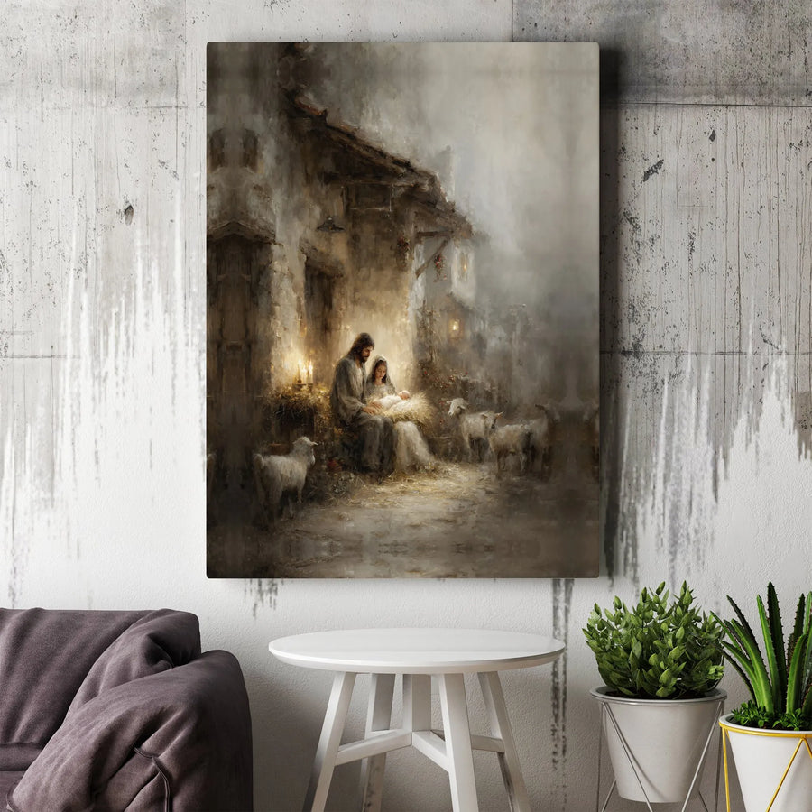 Nativity Scene Canvas Wall Art | Jesus Mary and Joseph Holy Night Print | Premium Gallery Wrapped Decor | Christian Religious Christmas Gift
