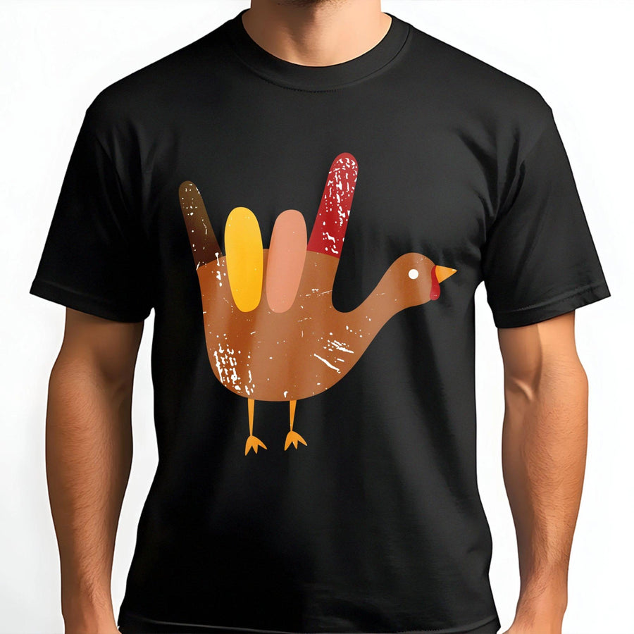 Thanksgiving Turkey T-Shirt | Rockin Hand Gesture Funny Graphic Tee | Premium 100% Cotton | Thanksgiving Gift for Men and Women