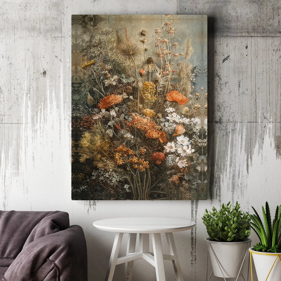 Vintage Moody Floral Canvas Wall Art | Wildflower Bouquet Oil Painting Style | Premium Fade-Resistant Gallery Print | Gift for Nature Lovers