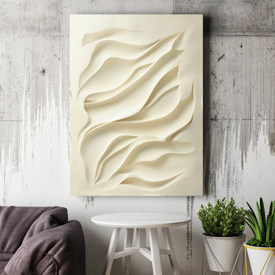Abstract 3D Wavy Wall Art | Minimalist Sculptural Canvas Print | 1.25 Inch Gallery Wrap Premium Decor | Modern Neutral Home Office Aesthetic