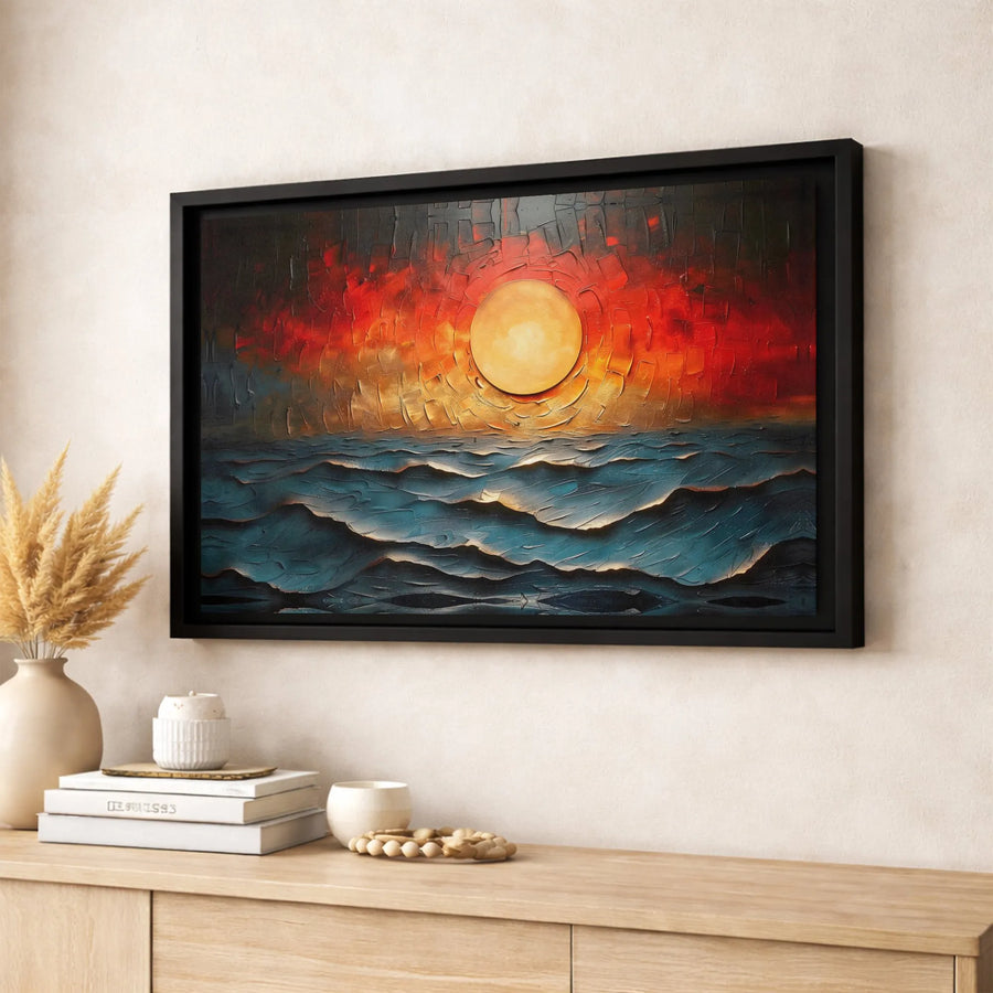 Abstract Ocean Sunset Canvas Wall Art | Textured Impasto Seascape Print | Premium Gallery-Wrapped Decor | Modern Coastal Home Gift
