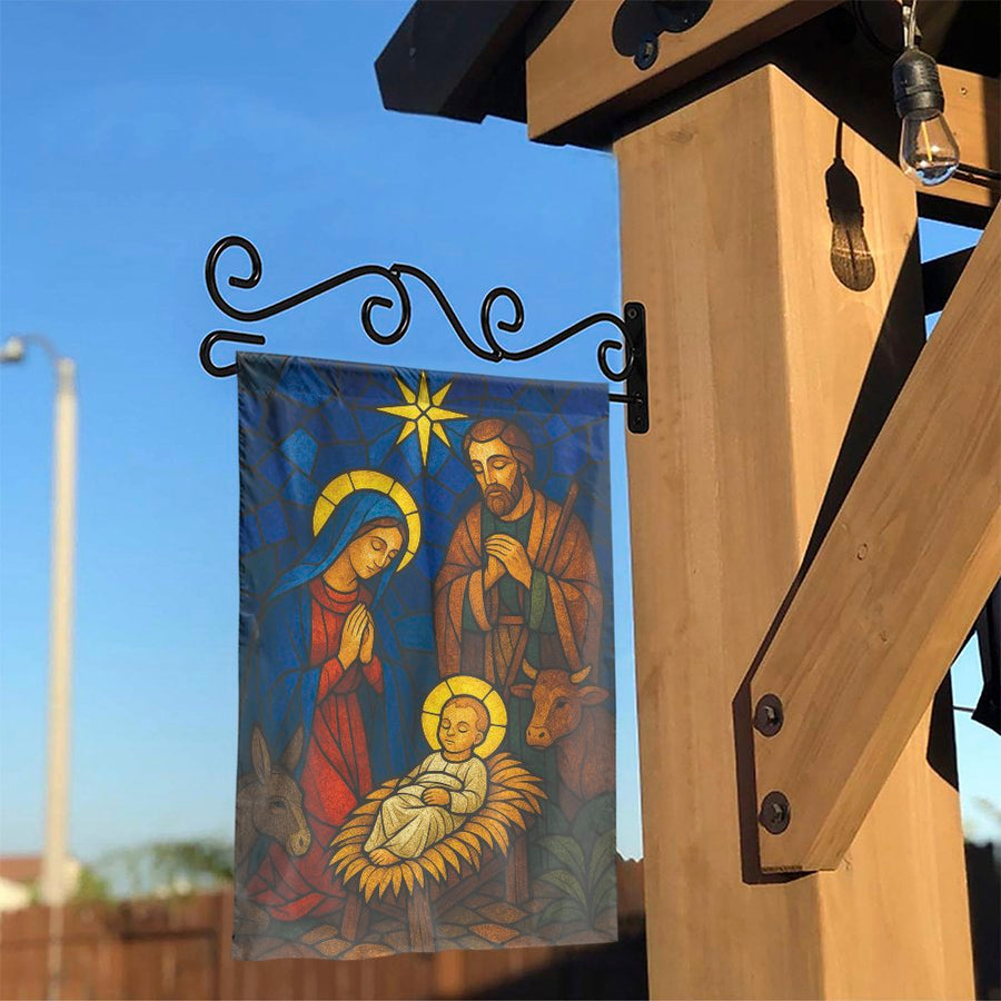 Stained Glass Nativity Garden Flag | Holy Family Christmas Outdoor Decor | Weather-Resistant Polyester | Religious Holiday Gift for Yard
