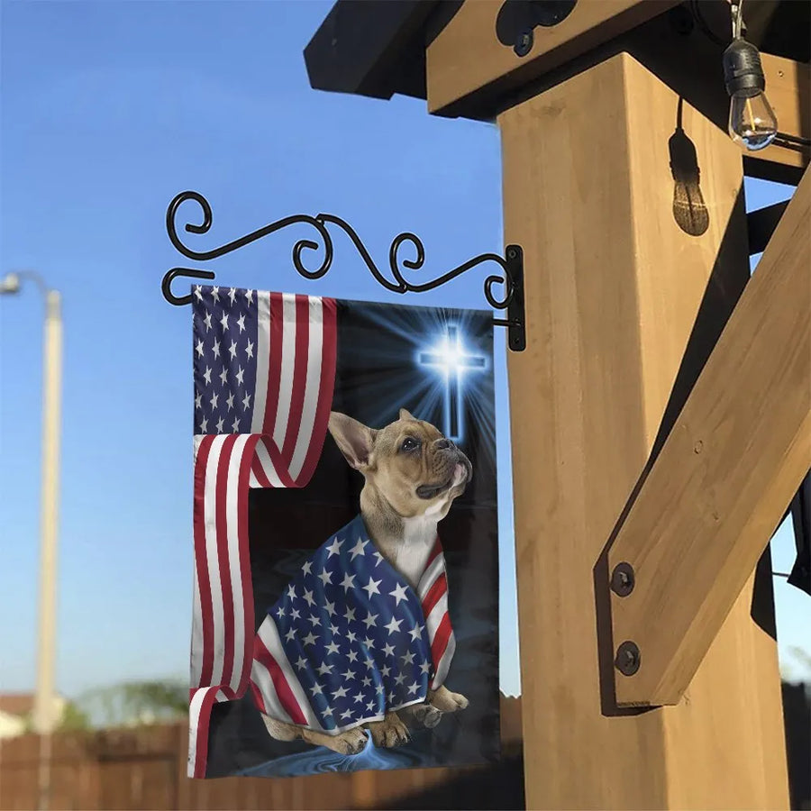 Patriotic French Bulldog Garden Flag | Christian American Flag Design | Weather-Resistant Double Sided Polyester | Gift for Dog Lover Yard Decor