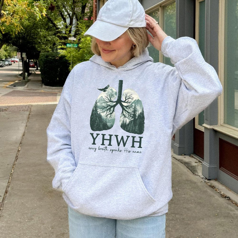 YHWH Lungs Christian Hoodie | Every Breath Speaks His Name Graphic Design | Premium Cotton-Blend Apparel | Faith-Based Religious Gift for Men and Women