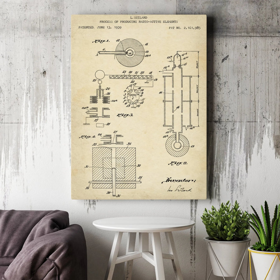 Leo Szilard Nuclear Patent Print | Vintage Science Wall Art | Premium Gallery Wrapped Canvas | Physics Teacher & Scientist Gift Idea