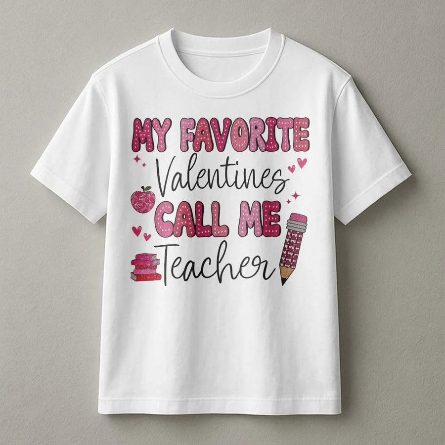 My Favorite Valentines Call Me Teacher T-Shirt | Cute Classroom Valentine Graphic | Soft Premium Cotton Tee | Gift for Teachers and Educators