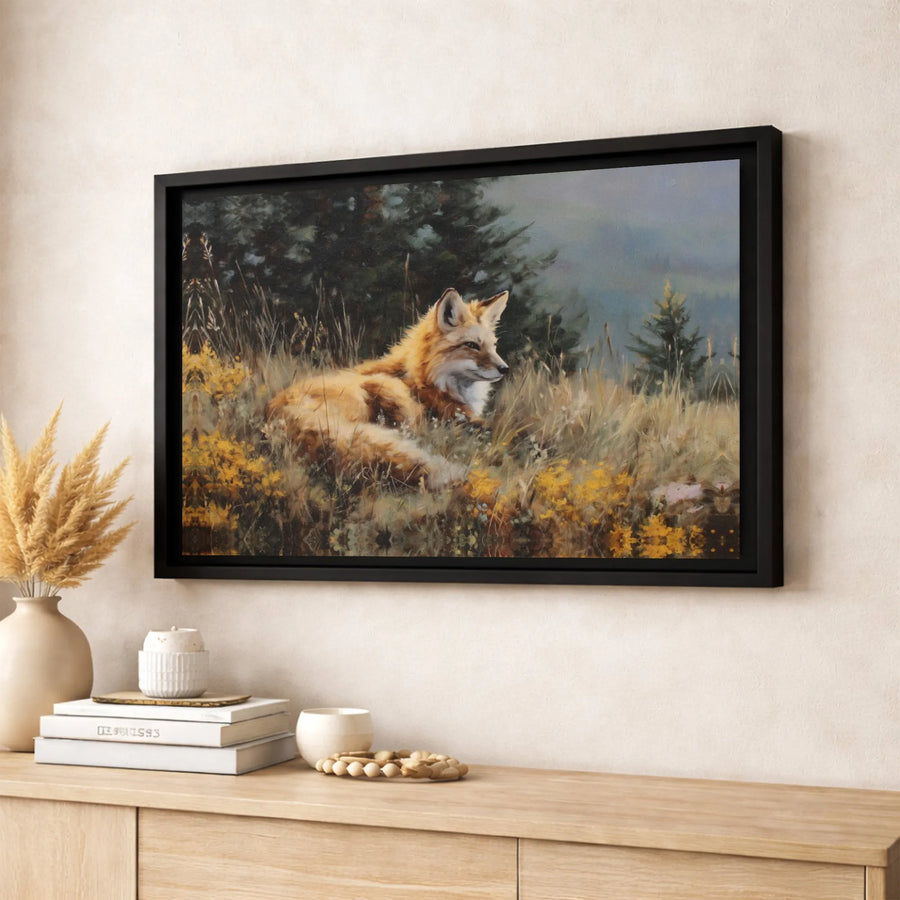 Red Fox Canvas Wall Art | Rustic Meadow Painting Print | Premium 1.25-Inch Gallery Wrap | Wildlife Nature Decor Gift for Animal Lovers