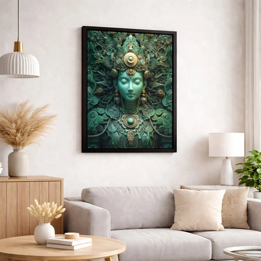 Emerald Goddess Canvas Wall Art | Mystical Ornate Headdress Print | Premium 1.25-inch Thick Gallery Wrap | Spiritual Home Decor Gift for Her