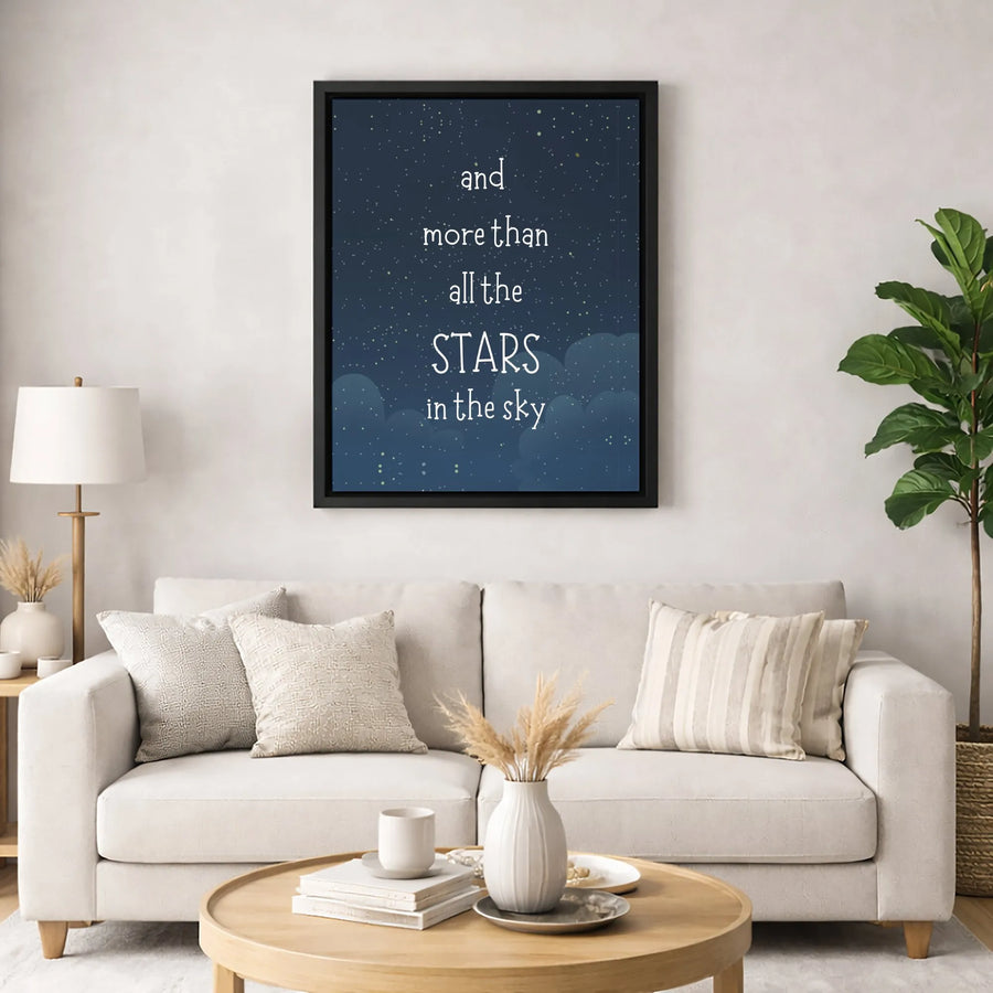 Starry Night Sky Wall Art | And More Than All The Stars Quote | Premium Gallery Wrapped Canvas | Romantic Nursery or Home Decor Gift