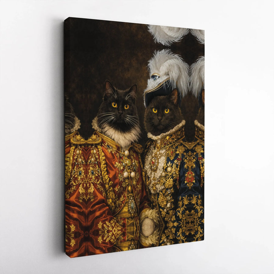 Royal Cat Portrait Canvas Wall Art | Vintage Anthropomorphic Cat Generals | Premium Frameless Canvas Print | Gift for Cat Lover