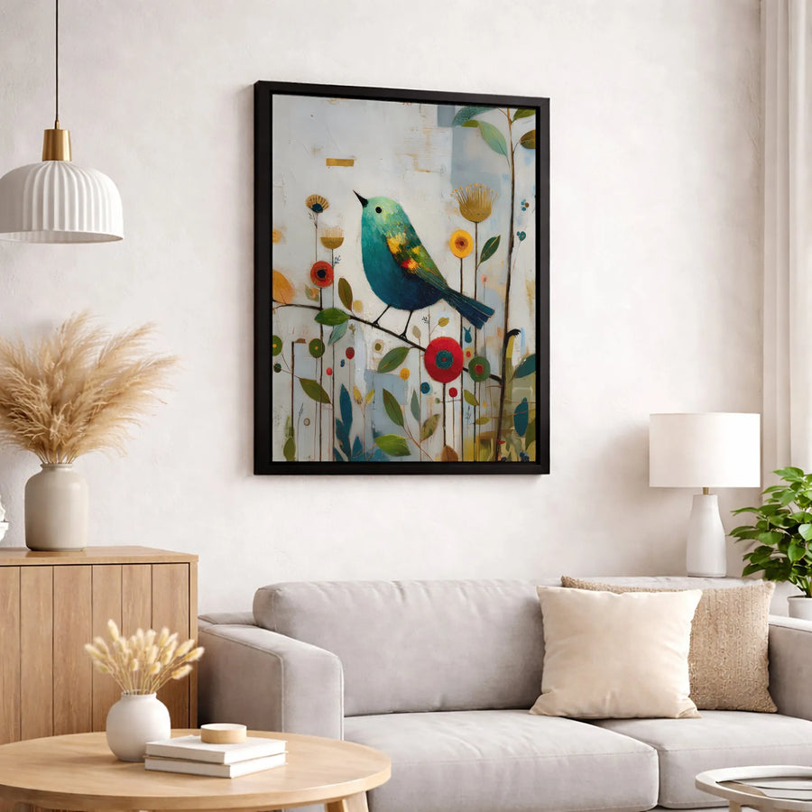 Abstract Bird Canvas Wall Art | Colorful Folk Art Floral Print | Premium Gallery-Wrapped Canvas | Modern Nature Decor Gift for Home Office