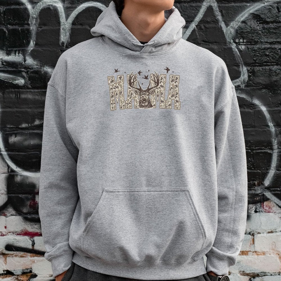 Camo Mama Hoodie | Deer Hunting Aesthetic Graphic | Soft Cotton-Blend Pullover | Western Country Gift for Mom