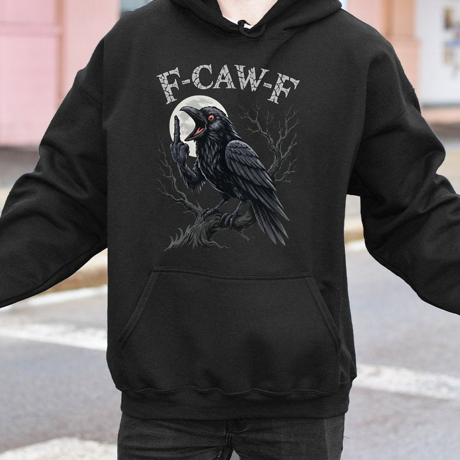 Angry Raven Graphic Hoodie | F-Caw-F Funny Bird Design | Premium Cotton Blend Streetwear | Sarcastic Gothic Gift For Men And Women
