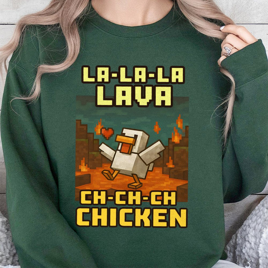 Lava Chicken Sweatshirt | Pixel Art Gaming Graphic | Cotton Blend Unisex Pullover | Funny Gamer Birthday Gift for Kids and Adults