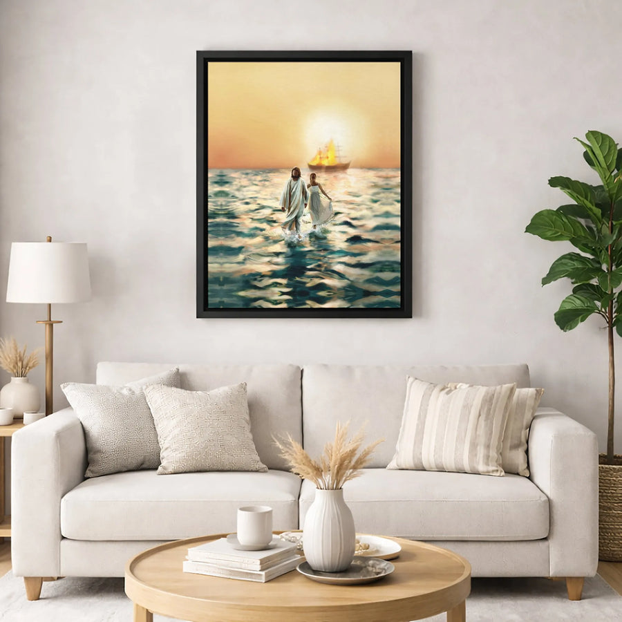 Jesus Walking On Water Canvas Wall Art | Faith-Based Religious Portrait | Gallery-Quality 1.25-Inch Profile | Spiritual Home Decor Gift