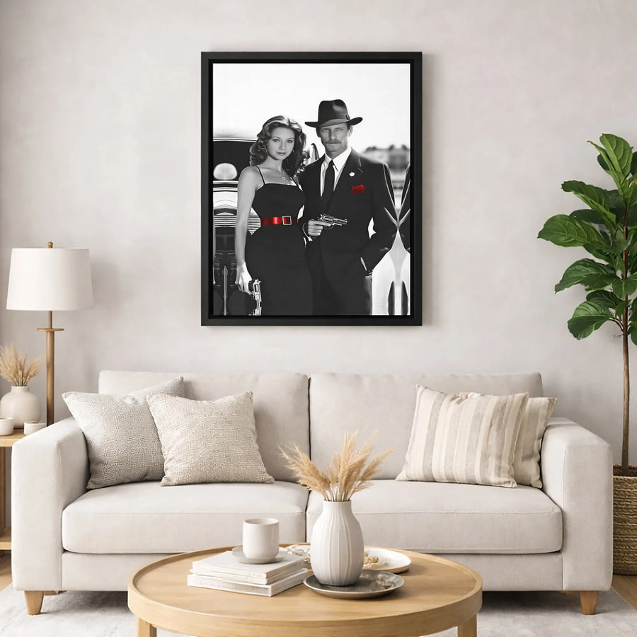 Gangster Couple Canvas Art | Noir Retro 1920s Mafia Style Print | 1.25-Inch Premium Gallery Wrap | Unique Home Office Wall Decor Gift