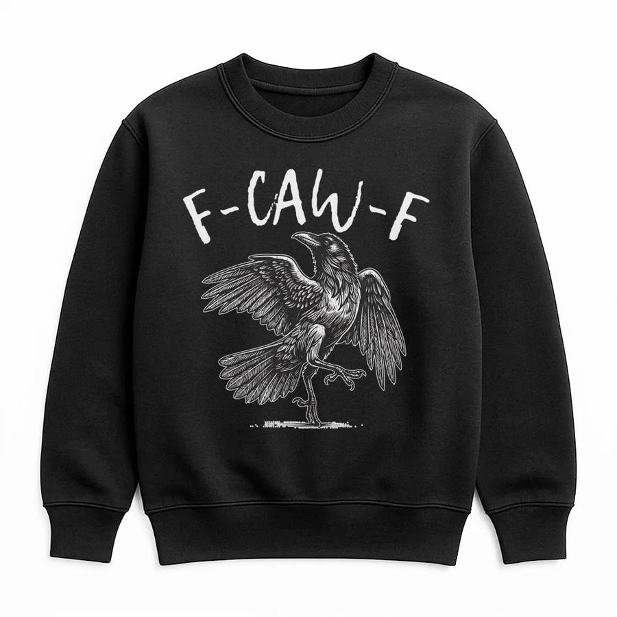 Crow Graphic Sweatshirt | F-Caw-F Raven Bird Art Print | Unisex Cotton Blend Pullover | Aesthetic Dark Academia Gift for Nature Lovers