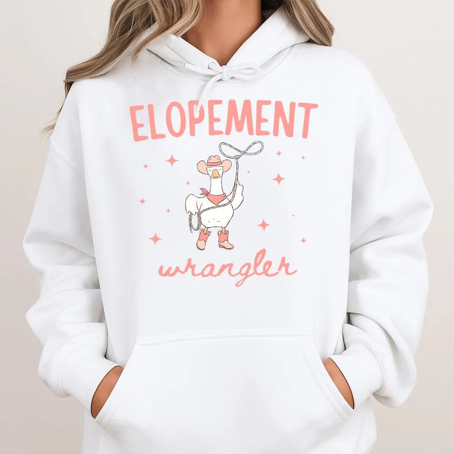 Elopement Wrangler Hoodie | Funny Cowboy Goose Design | Premium Cotton-Blend Pullover | Cute Behavioral Therapist & Special Ed Teacher Gift
