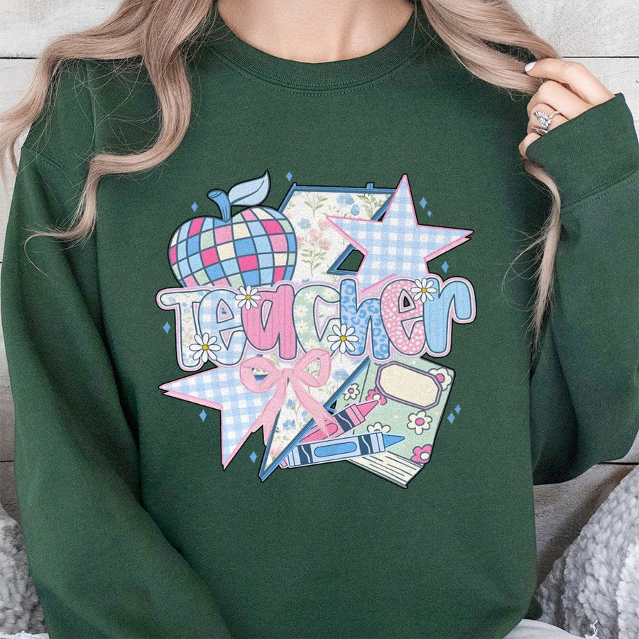 Teacher Sweatshirt | Pastel Coquette Bow Floral Design | Premium Cotton Blend | Gift for Teacher Appreciation, Educator, or Teaching Student