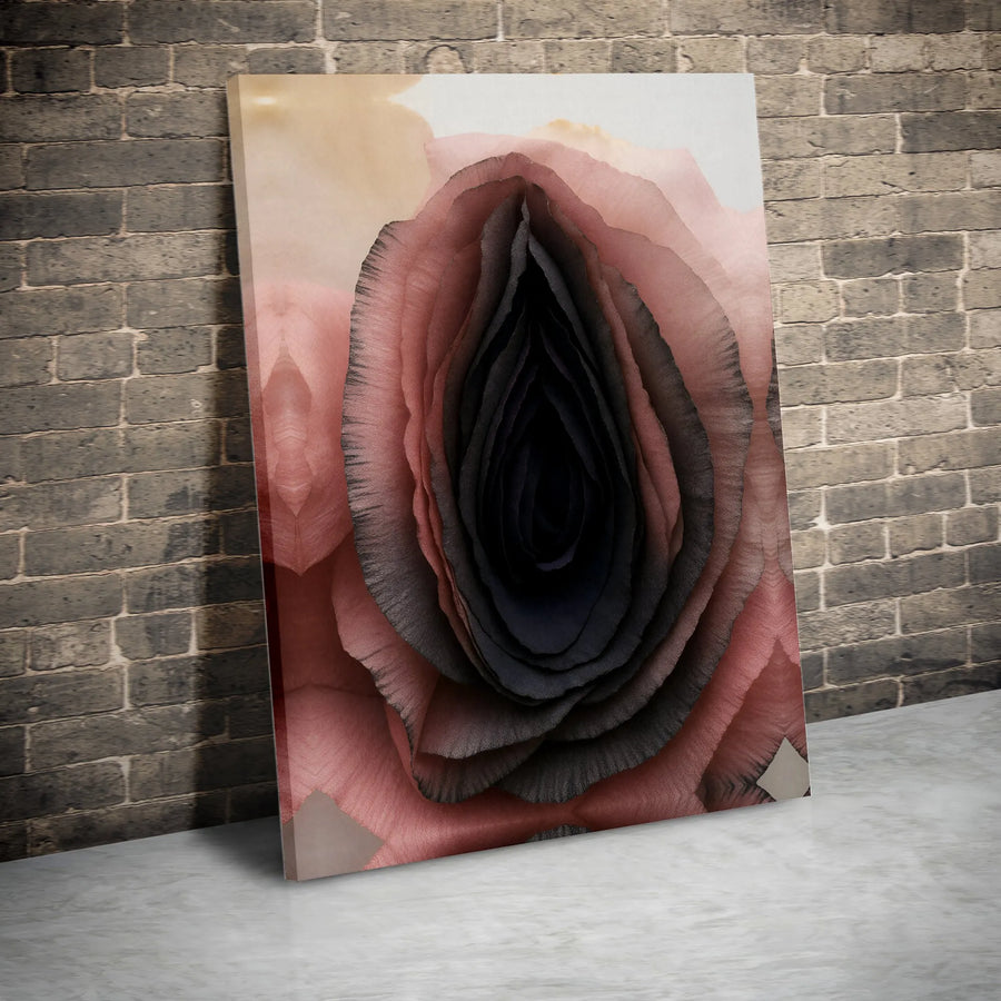 Abstract Floral Canvas Wall Art | Moody Pink and Black Macro Flower Print | Premium Gallery Wrapped Canvas | Modern Living Room Decor Gift