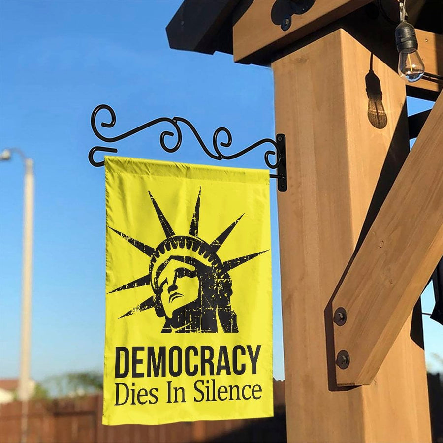 Democracy Dies In Silence Garden Flag | Statue of Liberty Protest Banner | Premium Weather-Resistant Polyester | Yard Decor Gift