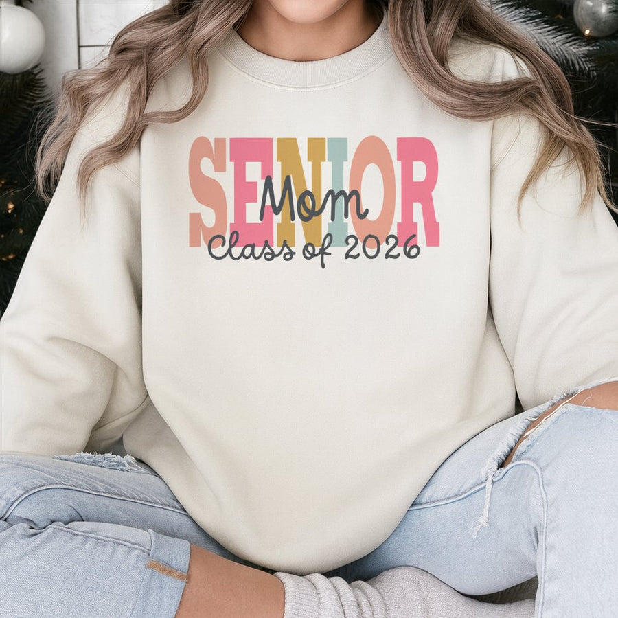 Senior Mom Sweatshirt Class of 2026 | Retro Varsity Graduation Gift | Cotton Blend Comfort Crewneck | Proud Parent Apparel for High School College