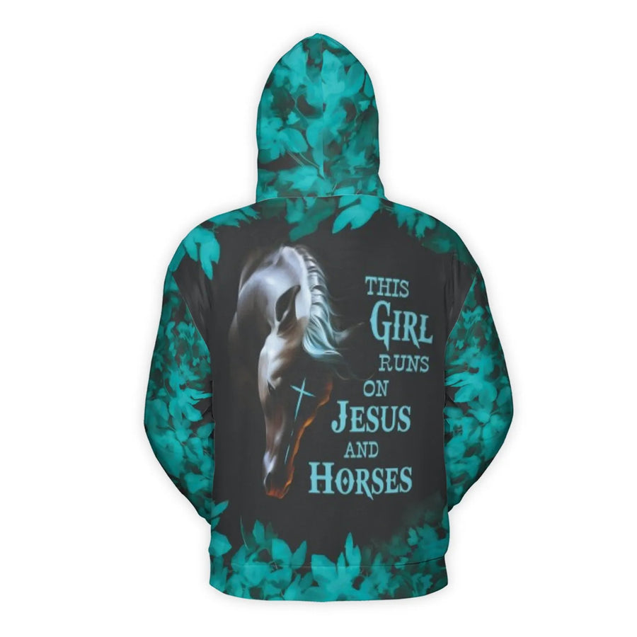 Horse Lover Hoodie | This Girl Runs On Jesus And Horses Graphic | Premium Soft Fleece Lining | Christian Equestrian Gift For Women