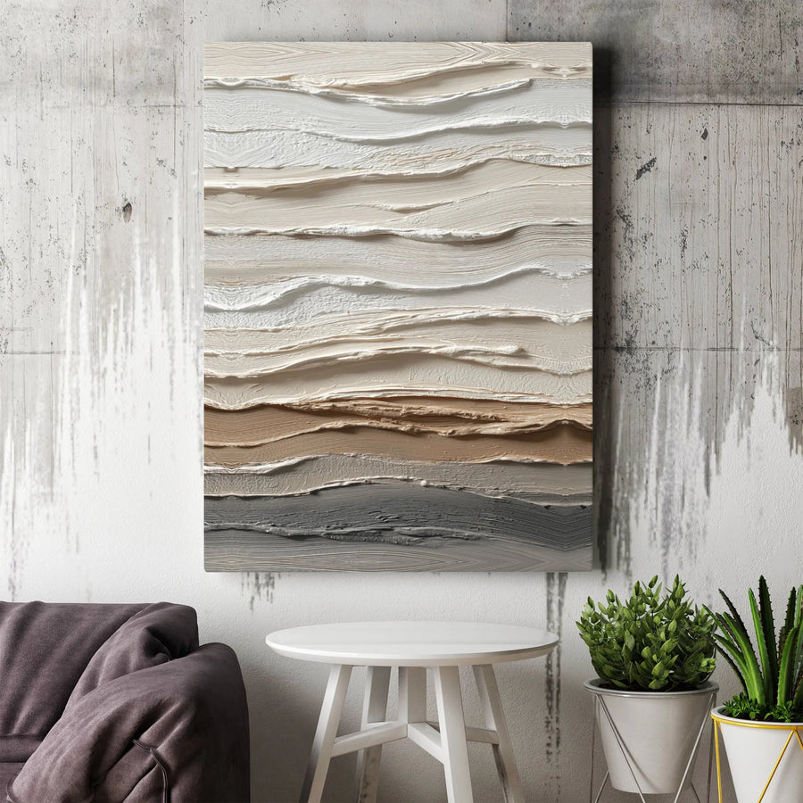Textured Abstract Canvas Print | Minimalist Neutral Tones 3D Effect Art | Premium Fade-Resistant Ink | Modern Living Room Wall Decor Gift