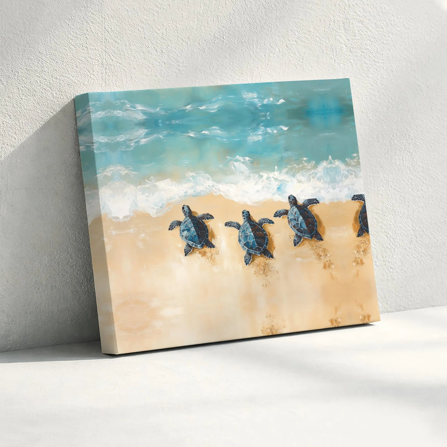 Baby Sea Turtle Canvas Wall Art | Coastal Beach Ocean Scene | Premium 1.25-Inch Gallery Wrap | Nursery & Home Decor Gift