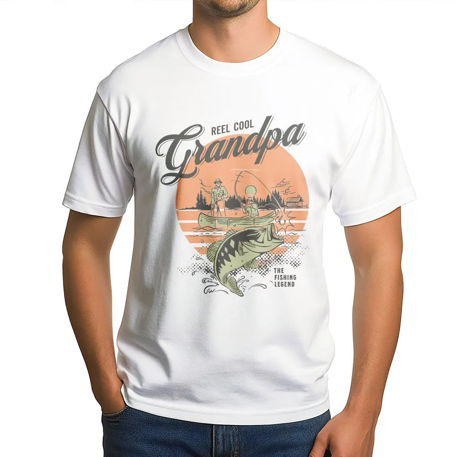 Reel Cool Grandpa T-Shirt | Retro Fishing Graphic Design | Premium Cotton Apparel | Best Gift for Fisherman Grandfather Birthday