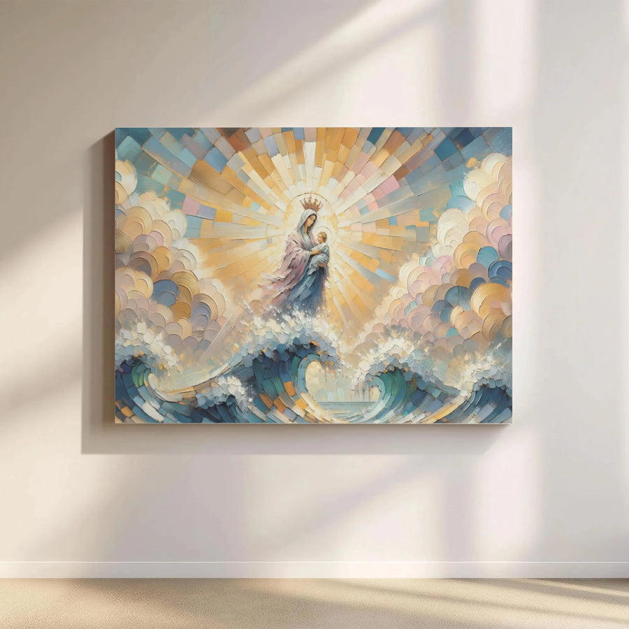 Virgin Mary and Baby Jesus Canvas Print | Star of the Sea Mosaic Artwork | Premium Gallery Quality Wall Decor | Religious Home Gift