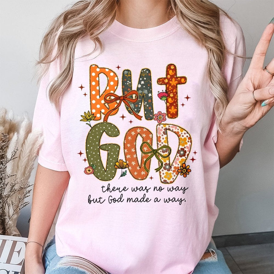 But God Christian T-Shirt | Floral Coquette Bow Graphic Tee | Premium 100% Cotton Apparel | Faith-Based Gift for Women & Believers