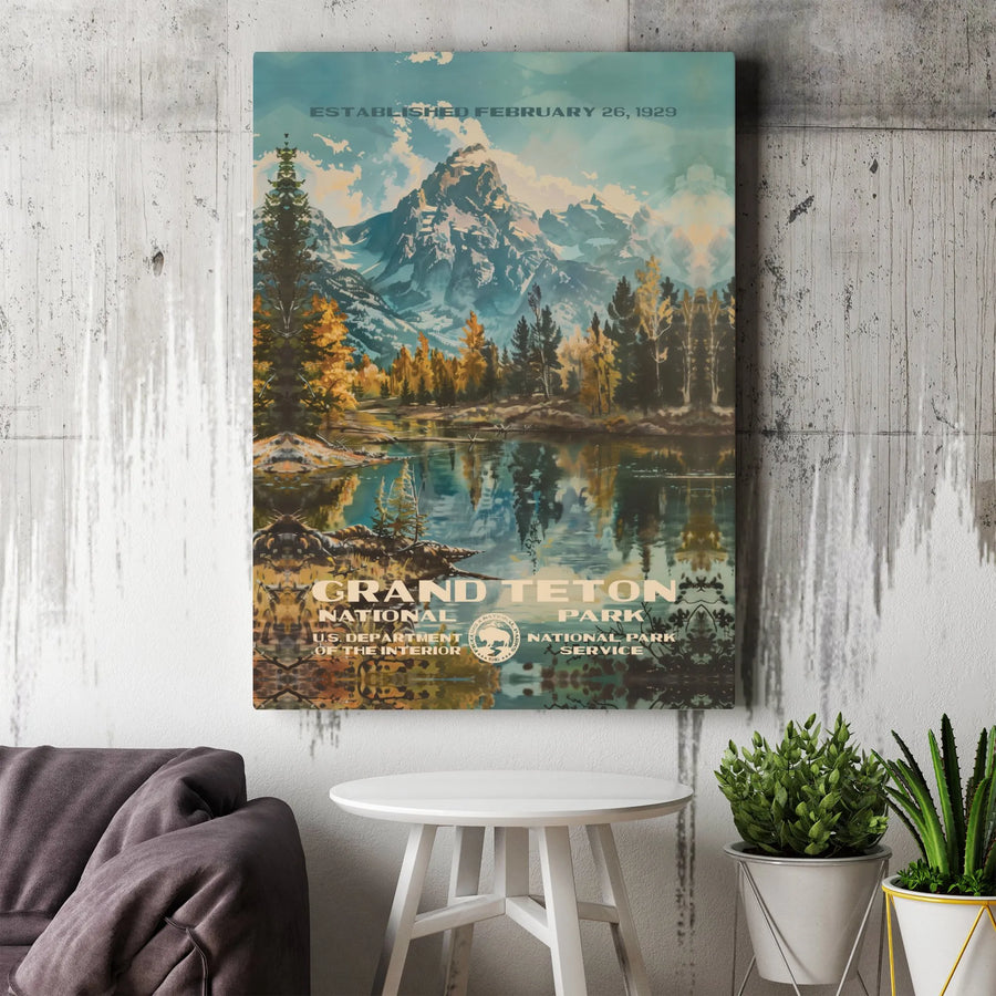 Grand Teton National Park Canvas Wall Art | Vintage Travel Poster Print | Premium 1.25-inch Gallery Profile | Hiking & Nature Lover Gift Decor